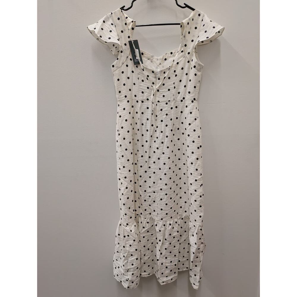 Wild Fable Womens Polka Dot Midi Dress Size Small White Black Ruffle Hem